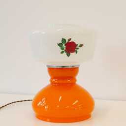 Yugochic Table Glass Lamp Vintage Retro Bedside Rose Pattern Warm Light Orange Glow Textile Cable Brass - thumbnail 3