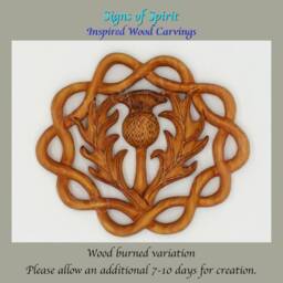 Scottish Thistle in Celtic Knot Braid Wood Carving Emblem Of Scotland Heritage Home Outlander Highlander Wall Art - thumbnail 2