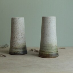 Handmade White Ceramic Vase With Green Lines - Minimalist Pottery, Stoneware Flower - thumbnail 3