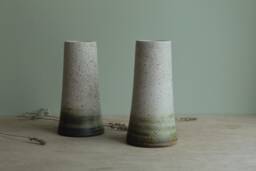 Handmade White Ceramic Vase With Green Lines - Minimalist Pottery, Stoneware Flower - thumbnail 1