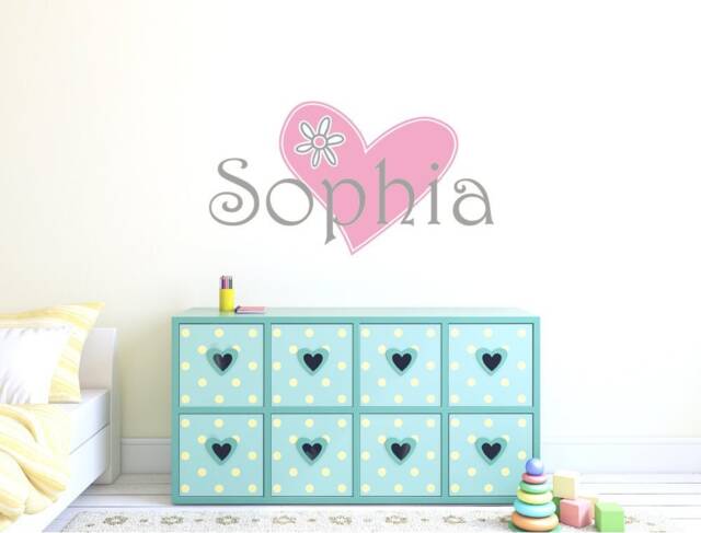 Girls Name Wall Sticker With Beautiful Heart, Girls Decal, Bedroom Decor, Art, Stickers - image 1