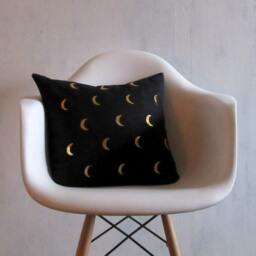 Black Gold Crescent Moon Linen Pillow Cover/Leaf Foil Luna Bedding Accent Cushion Dark Simple Classic Lumbar Modern Geometric Euro - thumbnail 3