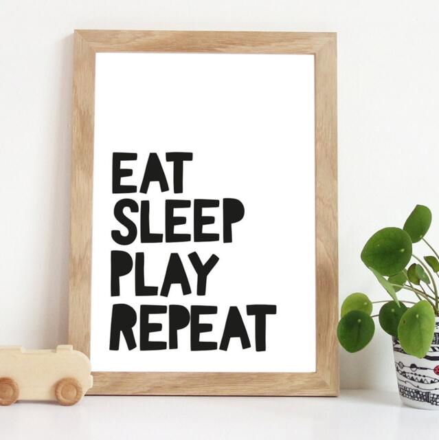 Eat Sleep Play Repeat Print, Boys Nursery Monochrome, Wall Art Bedroom Quotes, Prints - image 1