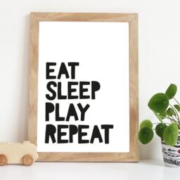 Eat Sleep Play Repeat Print, Boys Nursery Monochrome, Wall Art Bedroom Quotes, Prints - thumbnail 1