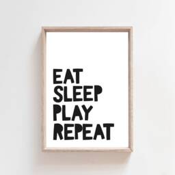 Eat Sleep Play Repeat Print, Boys Nursery Monochrome, Wall Art Bedroom Quotes, Prints - thumbnail 2