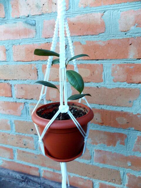 White Mini Macrame Plant Hanger 18 Inches 3mm Flower Pot Hanging Planter Wall Hanging Indoor Or Outdoor Decor Window Cord Planter Pattern - image 1