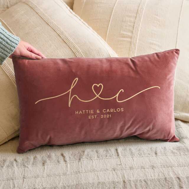 Personalised Couples Initials Velvet Cushion - Decorative Coloured With Filling For Valentine's Day, Anniversary Gift - image 1