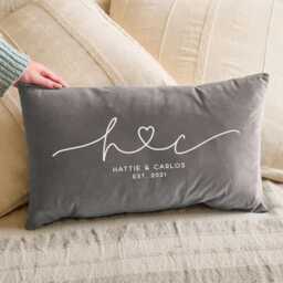 Personalised Couples Initials Velvet Cushion - Decorative Coloured With Filling For Valentine's Day, Anniversary Gift - thumbnail 3
