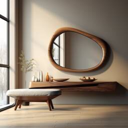 Asymmetric Solid Wood Mirror, Organic Wall Frame, Living Room Decor, Walnut Frame - thumbnail 1