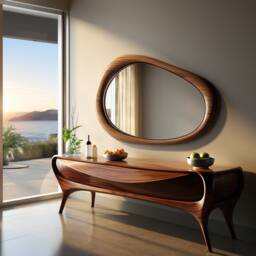 Asymmetric Solid Wood Mirror, Organic Wall Frame, Living Room Decor, Walnut Frame - thumbnail 2