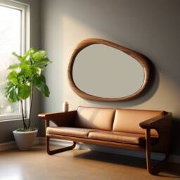 Asymmetric Solid Wood Mirror, Organic Wall Frame, Living Room Decor, Walnut Frame - thumbnail 3