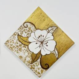 Gold Leaf White Flower Painting, Abstract Acrylic Floral Wall Decor - thumbnail 3