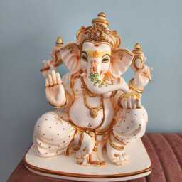 Sitting Ganesha Statue Large Culture Marble Ganpati Idol - 26 cms