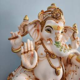 Sitting Ganesha Statue Large Culture Marble Ganpati Idol - 26 cms - thumbnail 3