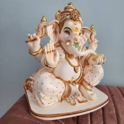 Sitting Ganesha Statue Large Culture Marble Ganpati Idol - 26 cms - thumbnail 4