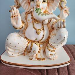 Sitting Ganesha Statue Large Culture Marble Ganpati Idol - 26 cms - thumbnail 2