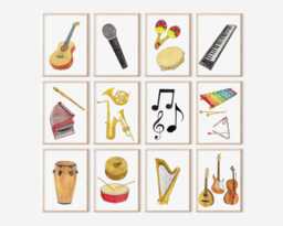 Watercolor Music Posters - Set Of 12 Classroom Or Nursery Prints, Printed Framed - thumbnail 1