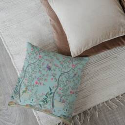 Outdoor Pillows - Weatherproof Garden Cushions Chinoiserie Floral Pattern Oriental Duck Egg Peacock Flower Print Chinese Style - thumbnail 3