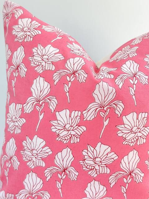 Fuchsia Pink Indian Block Print Pillow Cover , Cotton Voile Hand Mede - image 1