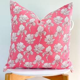 Fuchsia Pink Indian Block Print Pillow Cover , Cotton Voile Hand Mede - thumbnail 2