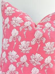 Fuchsia Pink Indian Block Print Pillow Cover , Cotton Voile Hand Mede - thumbnail 1