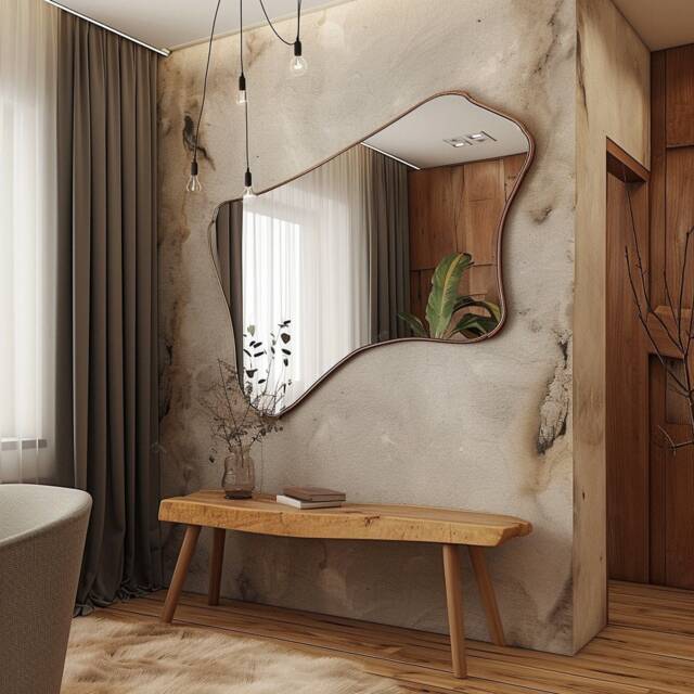 Asymmetrical Wall Mirror Modern Home Decor, Irregular Bronze Frame Mirror - image 1