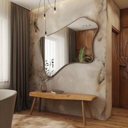 Asymmetrical Wall Mirror Modern Home Decor, Irregular Bronze Frame Mirror - thumbnail 2
