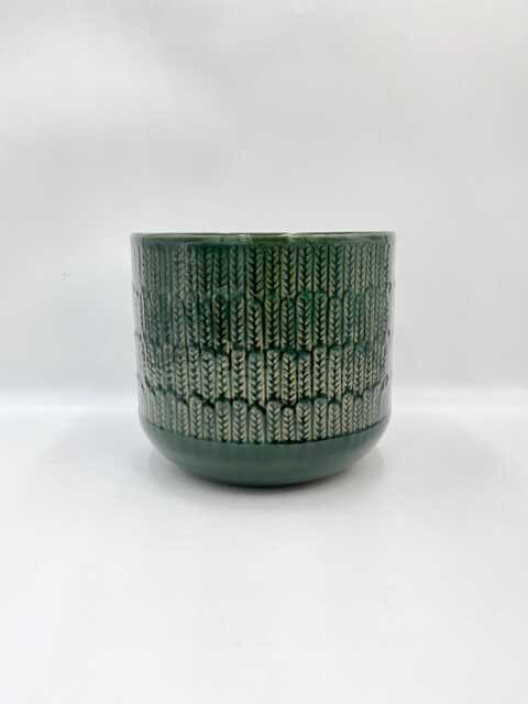 Green Xl Ceramic Plant Pot, Oran Indoor/Outdoor Planter, Multiple Sizes, - D21 - D37cm With Drainage Hole - image 1