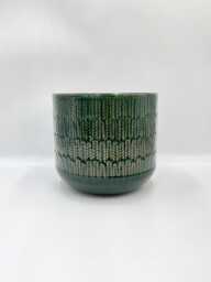 Leaf Green Ceramic Plant Pot Xl Indoor Outdoor Planter, Drainage Hole