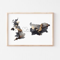 Britain & Bulgaria Map Black & Gold Travel Wall Art Print - United Kingdom UK - thumbnail 3