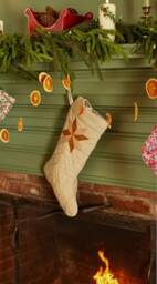 Ready To Ship Quilted Christmas Stocking With Patchwork Star From Natural Linen Name Embroidery - thumbnail 1