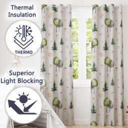 Watercolor Forest Trees Mushrooms Sun Moon Stars On Soft Lilac Seamless Pattern Readymade Eyelet Ring Top Thermal 100% Blackout Curtains - thumbnail 3
