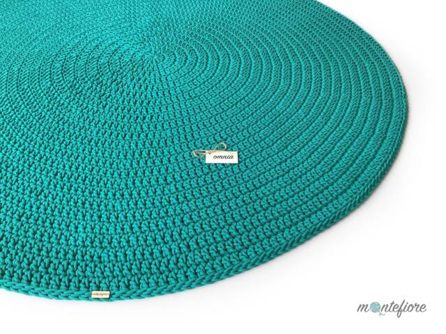 Handmade Crochet Round Rug Teal Cotton Floor Carpet - image 1