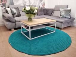 Handmade Crochet Round Rug Teal Cotton Floor Carpet - thumbnail 2