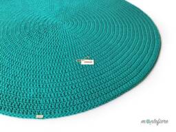 Handmade Crochet Round Rug Teal Cotton Floor Carpet - thumbnail 1