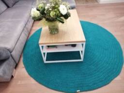 Handmade Crochet Round Rug Teal Cotton Floor Carpet - thumbnail 3