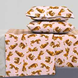 Whimsical Tiger Sheets - Tigers On Pink Large By Alenkakarabanova Safari Animal Exotic Cotton Sateen Sheet Set Bedding Spoonflower - thumbnail 1