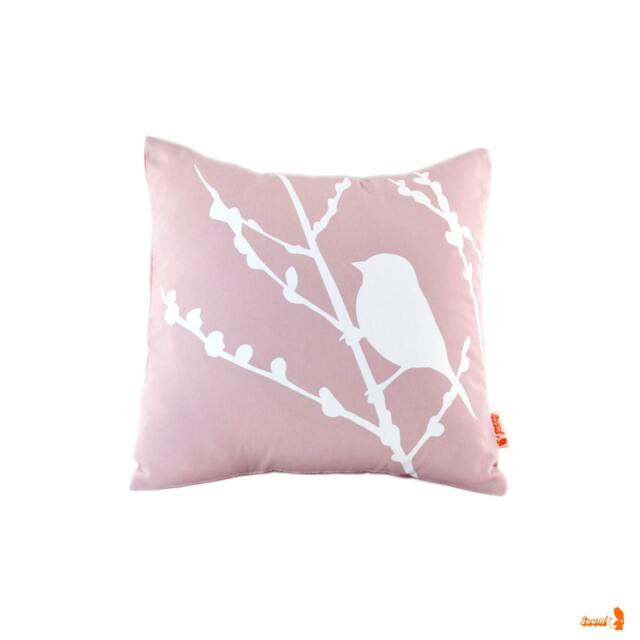 Light Pink Pastel Bird On Cherry Blossom - Mini 10.5 Inches Square Pillow - image 1