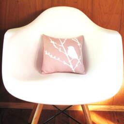 Light Pink Pastel Bird On Cherry Blossom - Mini 10.5 Inches Square Pillow - thumbnail 4