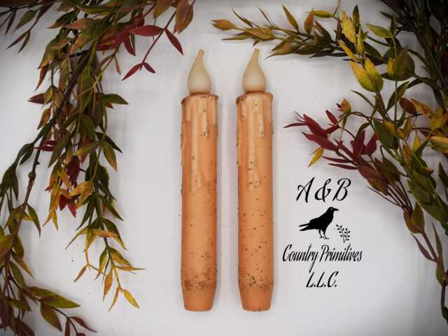 Set Of - 2 Two Grungy Cream 7 Inch Led Wax Dipped Taper Candles With Timer, Battery Operated Candles, Rustic Country Primitive Home Decor - image 1