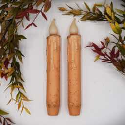 Set Of - 2 Two Grungy Cream 7 Inch Led Wax Dipped Taper Candles With Timer, Battery Operated Candles, Rustic Country Primitive Home Decor - thumbnail 2