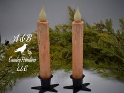 Set Of - 2 Two Grungy Cream 7 Inch Led Wax Dipped Taper Candles With Timer, Battery Operated Candles, Rustic Country Primitive Home Decor - thumbnail 1