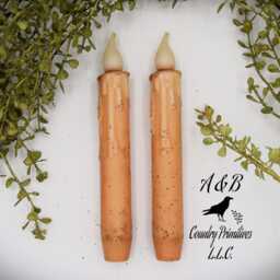 Set Of - 2 Two Grungy Cream 7 Inch Led Wax Dipped Taper Candles With Timer, Battery Operated Candles, Rustic Country Primitive Home Decor - thumbnail 3