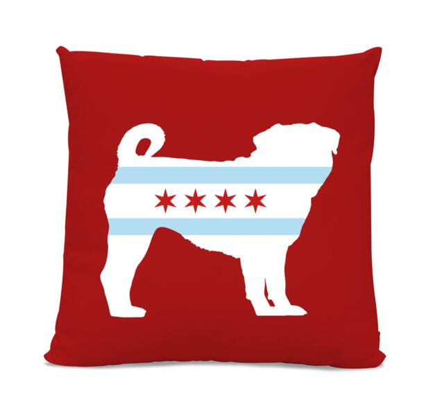 Chicago Flag Pug Pillow - Home Decor Pillow Dog Breed Silhouette Home Decor Pug - image 1