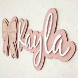 Personalised Bow Wooden Name Sign - Baby Nursery Wall Plaque Custom & Date Decor Girl Room Housewar - thumbnail 2