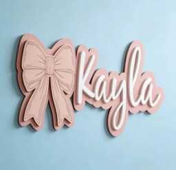 Personalised Bow Wooden Name Sign - Baby Nursery Wall Plaque Custom & Date Decor Girl Room Housewar - thumbnail 1