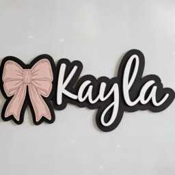 Personalised Bow Wooden Name Sign - Baby Nursery Wall Plaque Custom & Date Decor Girl Room Housewar - thumbnail 3