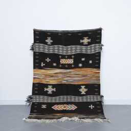 Vintage Black & White Berber Rug Geometric Moroccan Carpet - 8x4, 5 Ft - thumbnail 1