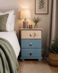 Upcycled Bedside Table/Nightstand - Wooden 3 Drawer Cabinet Rustic Bedroom Storage Painted Furniture Solid Wood Drawers UK