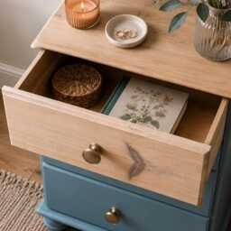 Upcycled Bedside Table/Nightstand - Wooden 3 Drawer Cabinet Rustic Bedroom Storage Painted Furniture Solid Wood Drawers UK - thumbnail 3